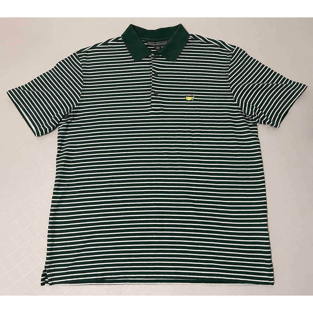 Masters Collection Polo Shirt Mens Large Green Striped Short Sleeve Pima Cotton